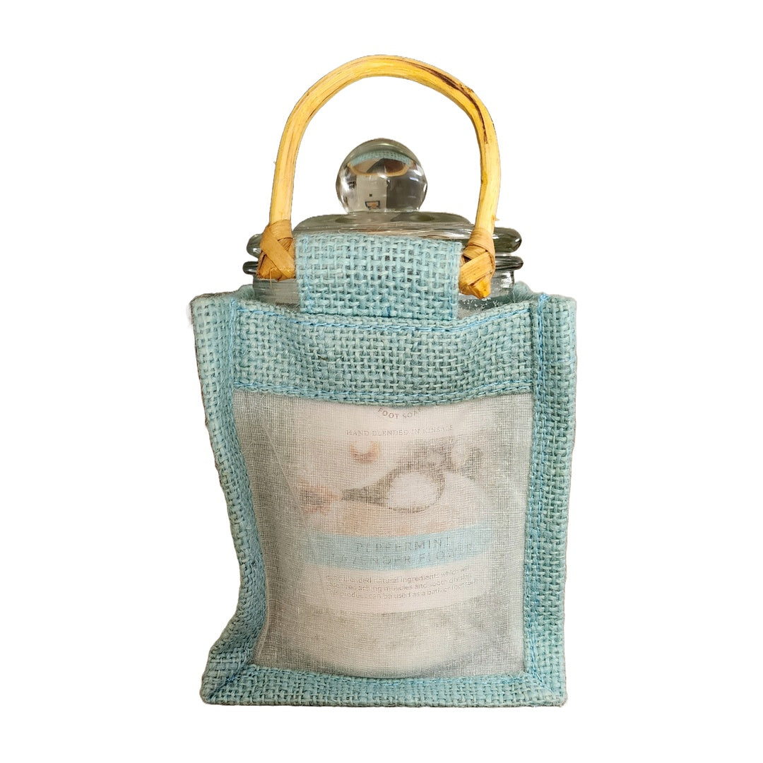 Small decorative lantern with a textured bag on a white background