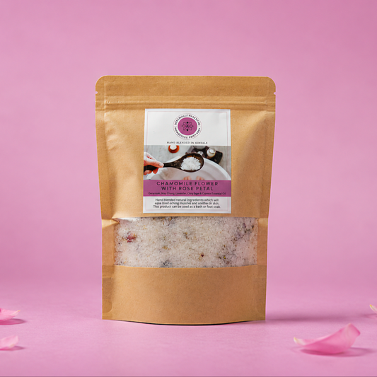 Brown package with a label on a pink background