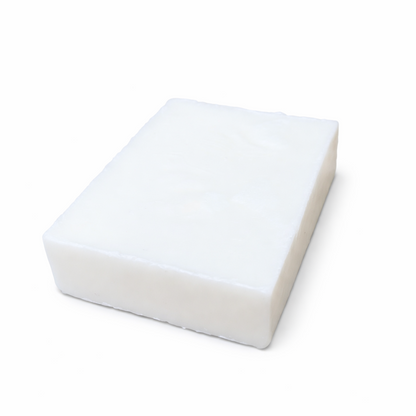 White rectangular bar of soap on a white background