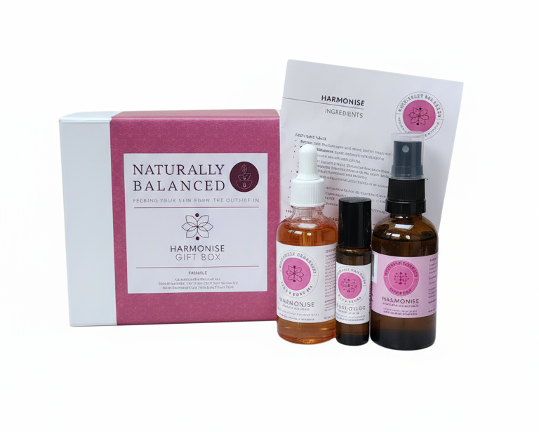 Harmonise gift set with bottles and packaging on a white background