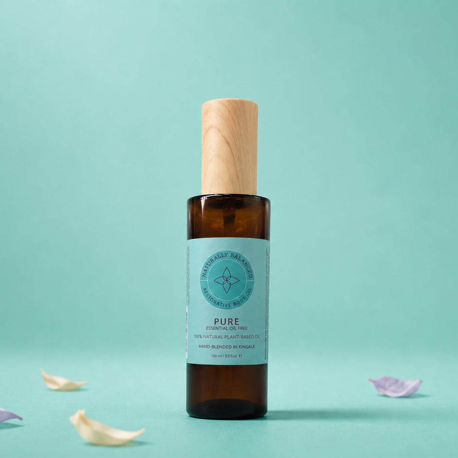 Brown bottle with wooden cap on a light green background